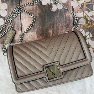 Victoria’s Secret The Victoria Mini Crossbody Taupe Quilted Bag
